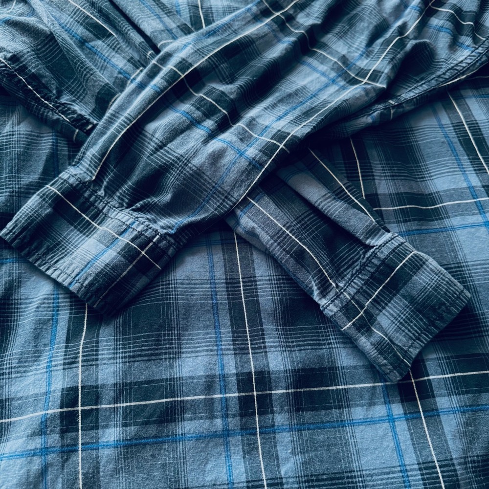 American Eagle Vintage Fit Plaid Pearl Snap Western Shirt Men's Size Medium Blue - Picture 4 of 9